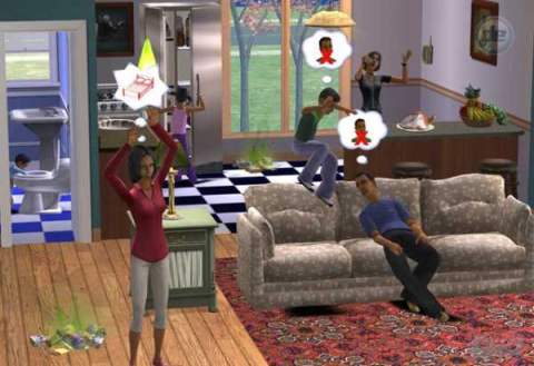 Screenshot de The Sims 2 com uma família completa